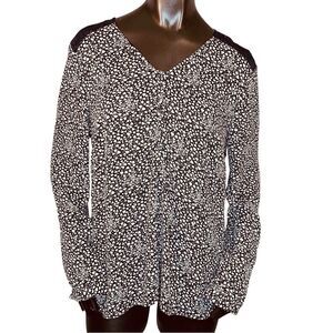 Daniel Rainn Cottagecore Blouse Lace Accents Long Sleeve Black White SZ Large